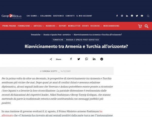 Riavvicinamento tra Armenia e Turchia all’orizzonte?